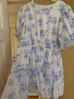 Hyacinth House White & Blue Floral Tiered Dress